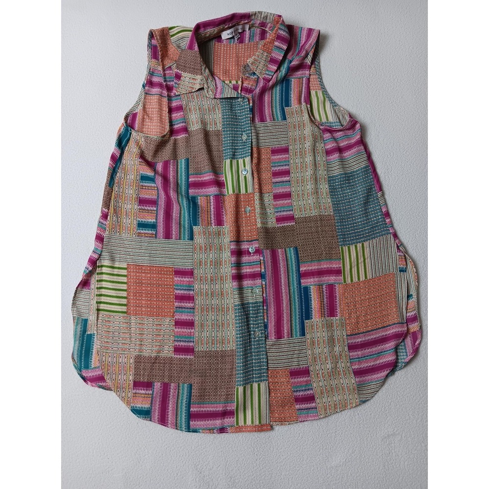 ROSE+OLIVE‎ Multicolor Tunic Blouse Womens Size S Button-Up Chiffon Sleeveless